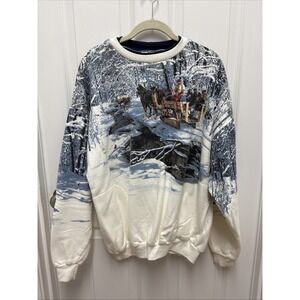 Vintage Art Unlimited All Over Print Snow Grunge Sweatshirt Nature Boxy Large
